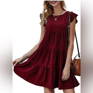 KIRUNDO Women's Ruffle Loose Short Flowy Pleated Mini Babydoll Dress - Sz XL
